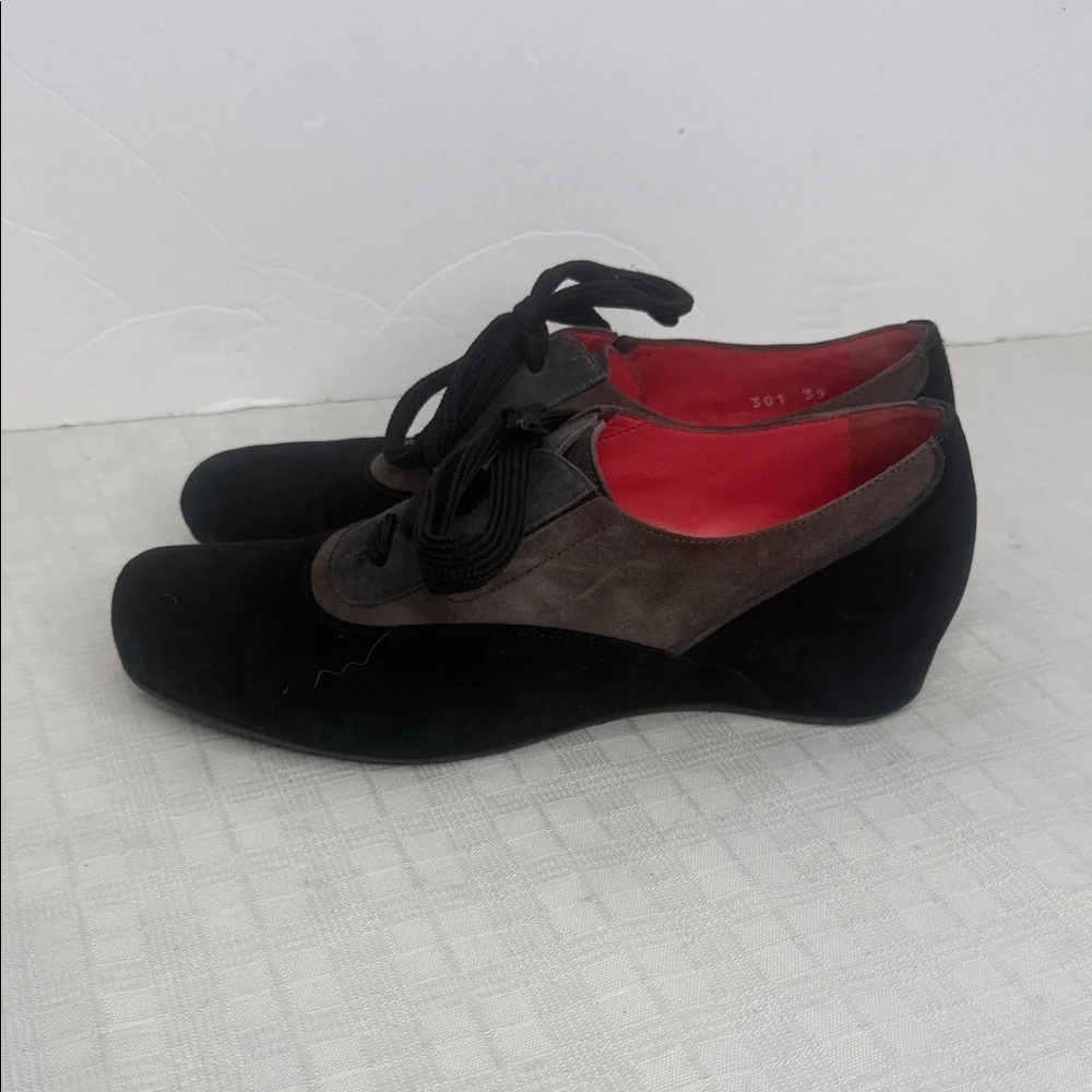 PAS DE ROUGE "Tata" Women’s Tie Suede Wedge Shoes, - Picture 4 of 8